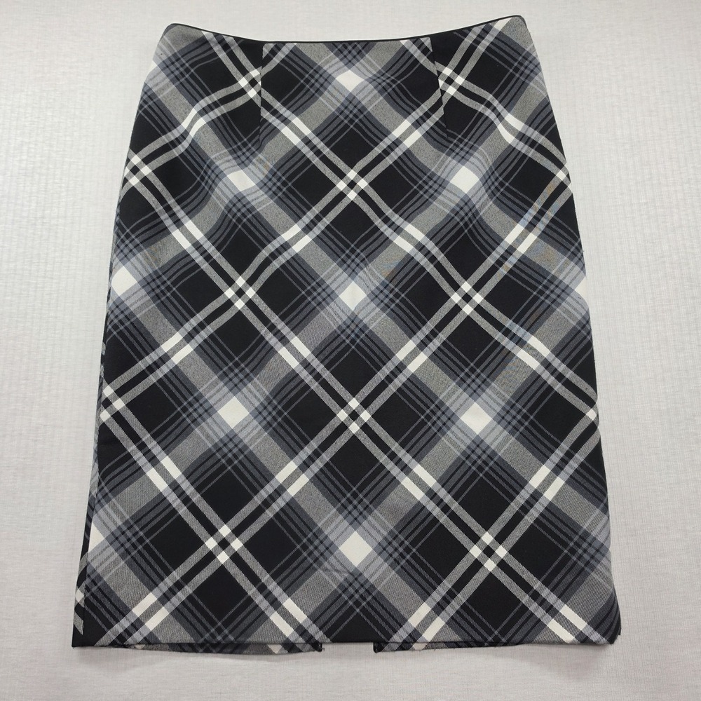 White House Black Market Black White Plaid Pencil Skirt Size 10 Dark Academia